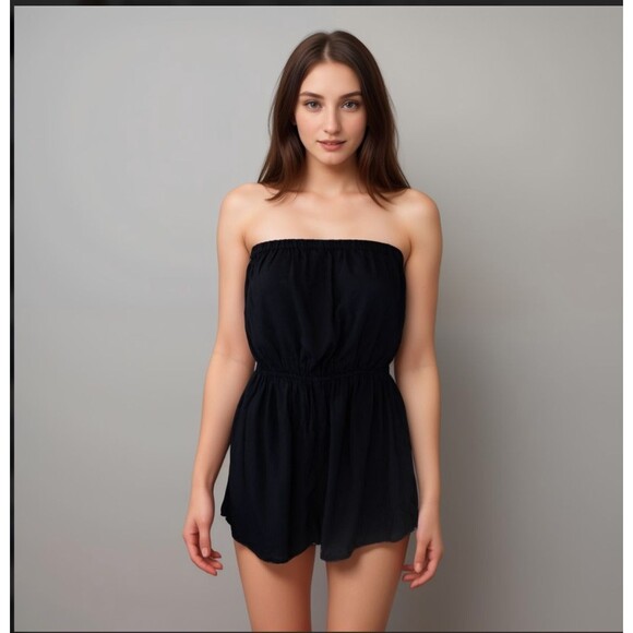 NWT ASOS Romper Sz 6 Black Bandeau Tie Open Back Strapless Beach Coverup Retro - Picture 1 of 10